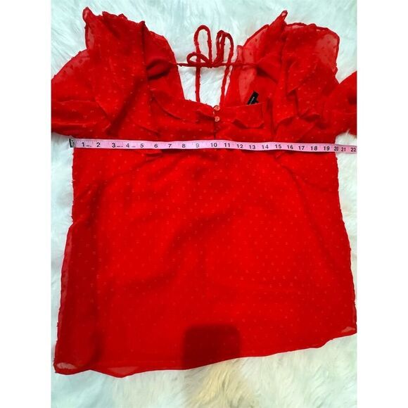 Halogen Women's Red Textured Ruffle Blouse Size M Long Sleeve Casual - Picture 6 of 10